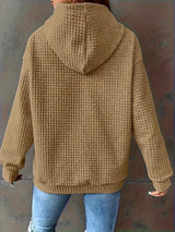 Textured Knit Drawstring Hoodie - Trendsi - Flyclothing LLC