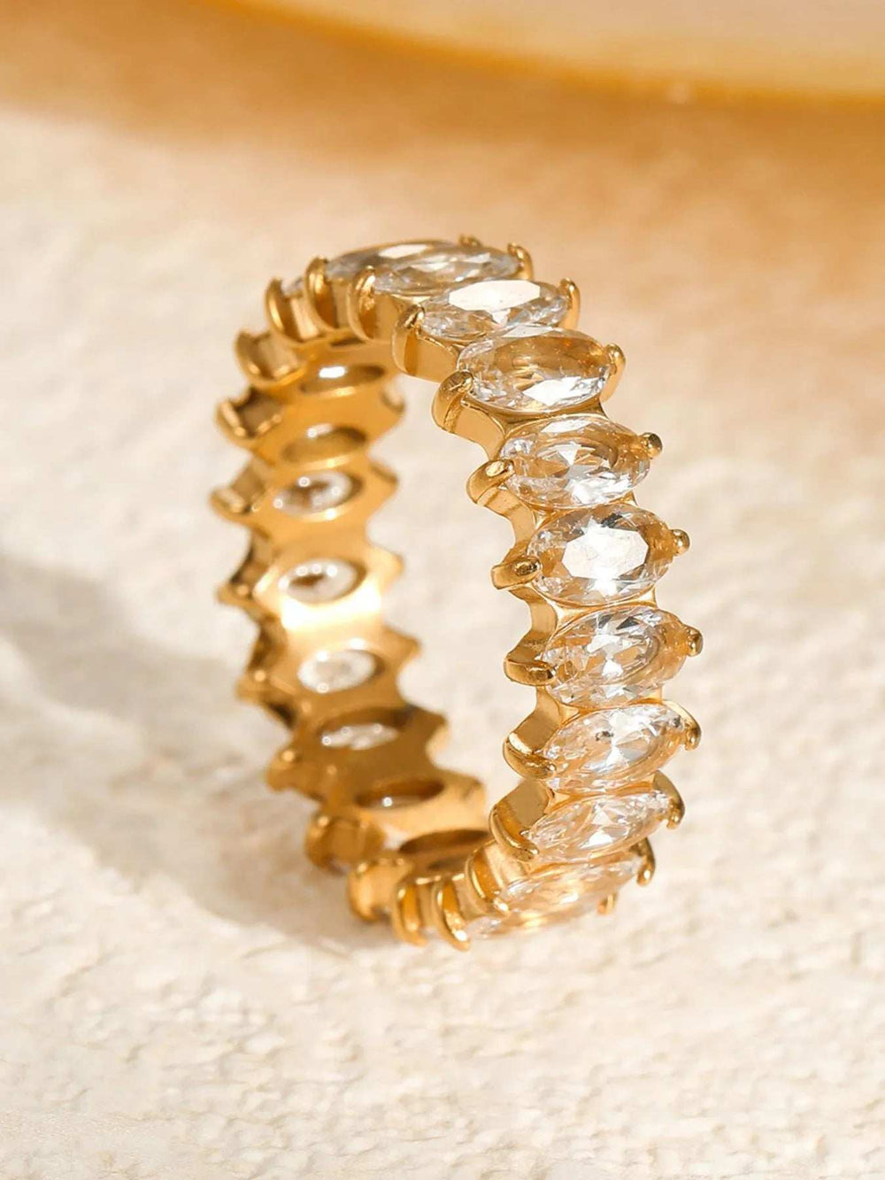 18K Gold-Plated Stainless Steel Zircon Ring - Trendsi - Flyclothing LLC