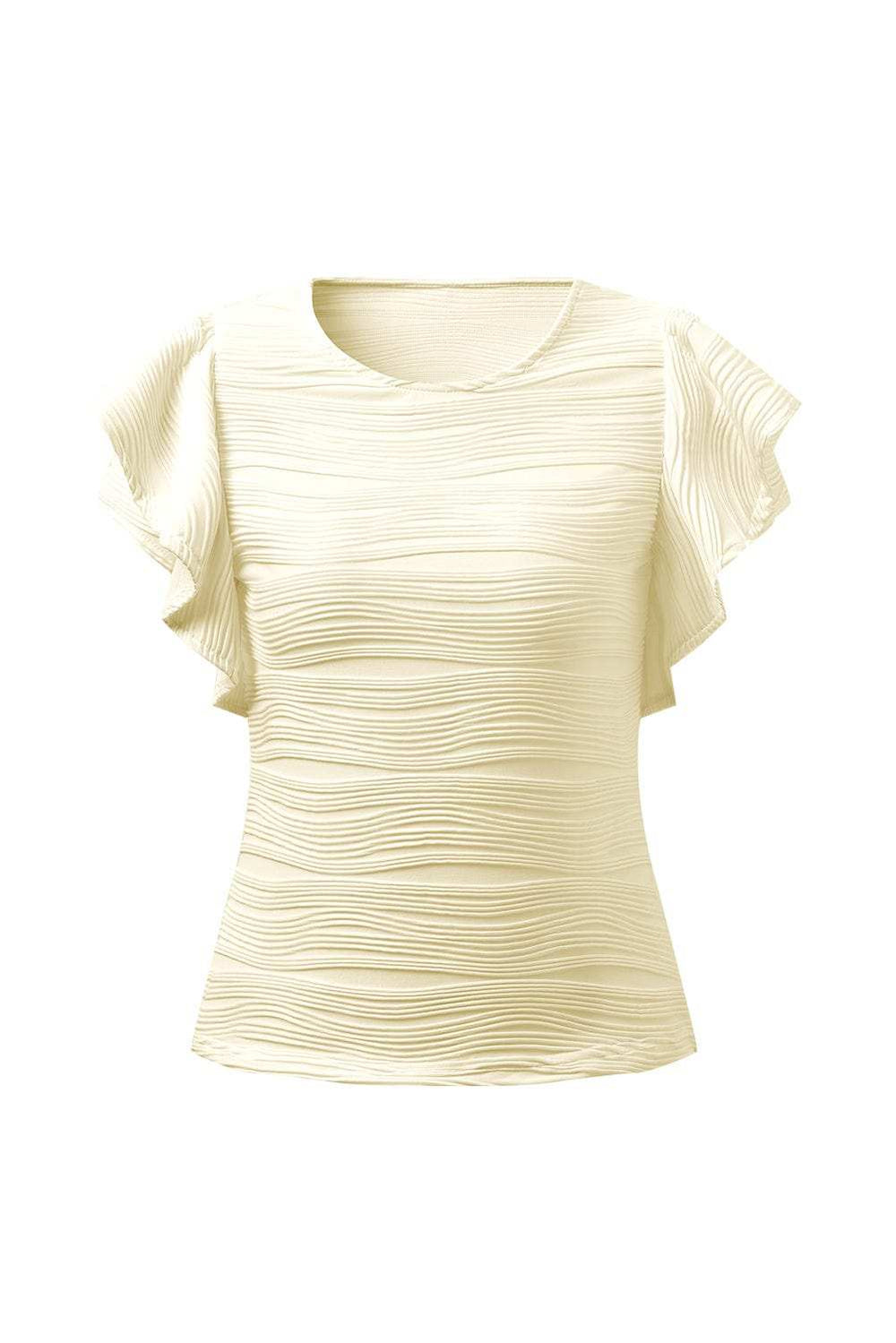 Textured Round Neck Cap Sleeve Top - Trendsi - Flyclothing LLC