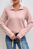 Textured Quarter Zip Long Sleeve Sweatshirt - Trendsi - Flyclothing LLC