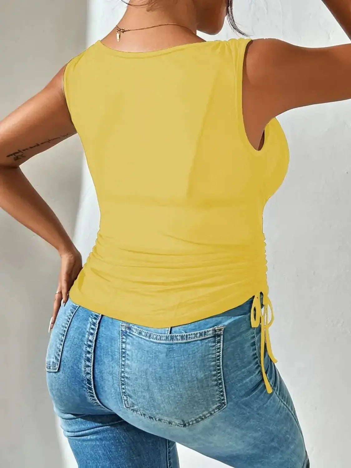 Side Drawstring Ruched Tank - Trendsi - Flyclothing LLC