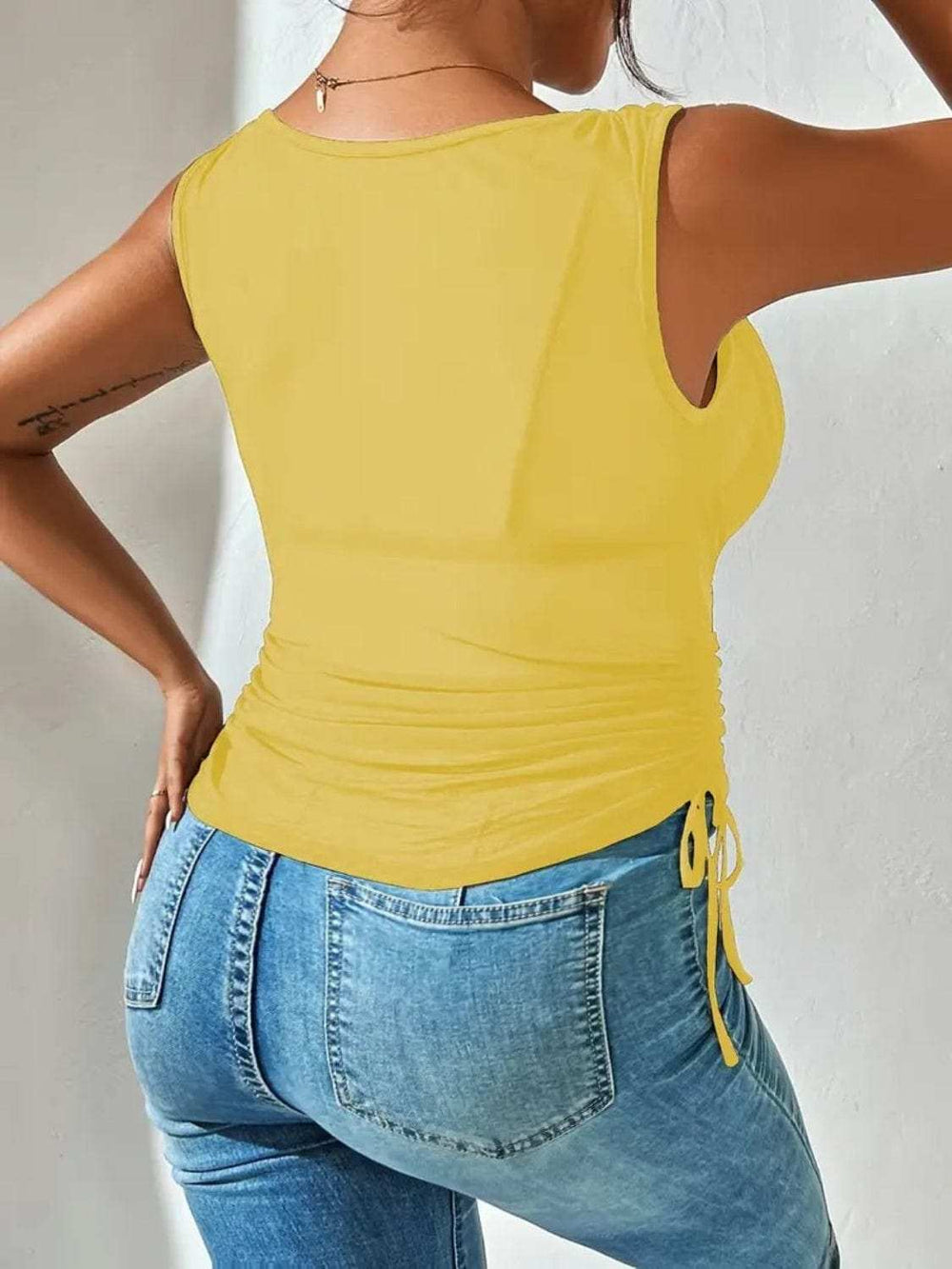 Side Drawstring Ruched Tank - Trendsi - Flyclothing LLC