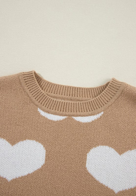 Heart Round Neck Long Sleeve Sweater - Trendsi