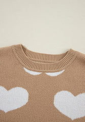 Heart Round Neck Long Sleeve Sweater - Trendsi