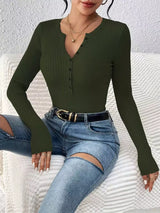 Ribbed Knit Button Front Knit Top - Trendsi - Flyclothing LLC