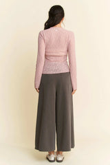 Davi & Dani Long Sleeve Sheer Small Embroidered Bows Lace Top - Trendsi - Flyclothing LLC