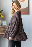 Heimish Leopard  Long Sleeve Tiered Blouse - Trendsi