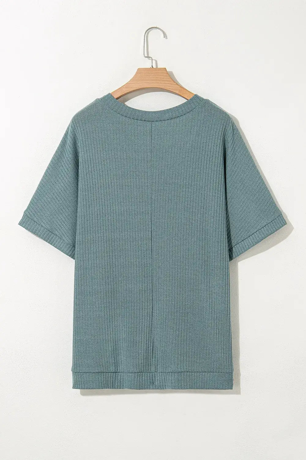 Oversized Ribbed Knit V Neck Dolman Short Sleeve Top - Trendsi - Flyclothing LLC