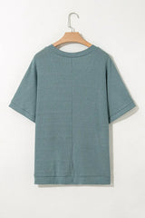 Oversized Ribbed Knit V Neck Dolman Short Sleeve Top - Trendsi - Flyclothing LLC