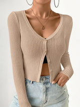 Ribbed Knit Button-Up Cardigan - Trendsi - Flyclothing LLC