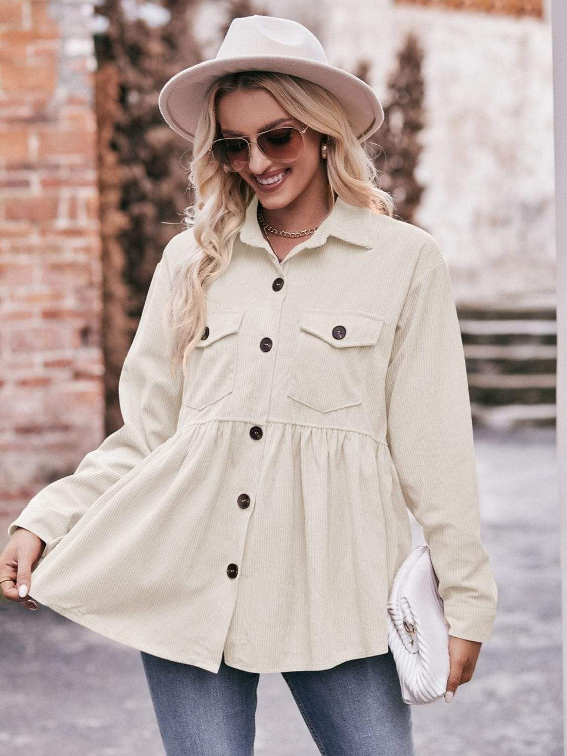 Mandy Collared Neck Long Sleeve Shirt - Trendsi - Flyclothing LLC