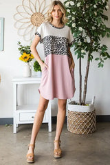 Heimish Full Size Solid Color Block and Animal Mini Dress Plus Size - Trendsi - Flyclothing LLC