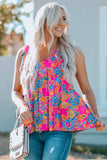 Ruffled Printed V-Neck Tank - Trendsi - Flyclothing LLC