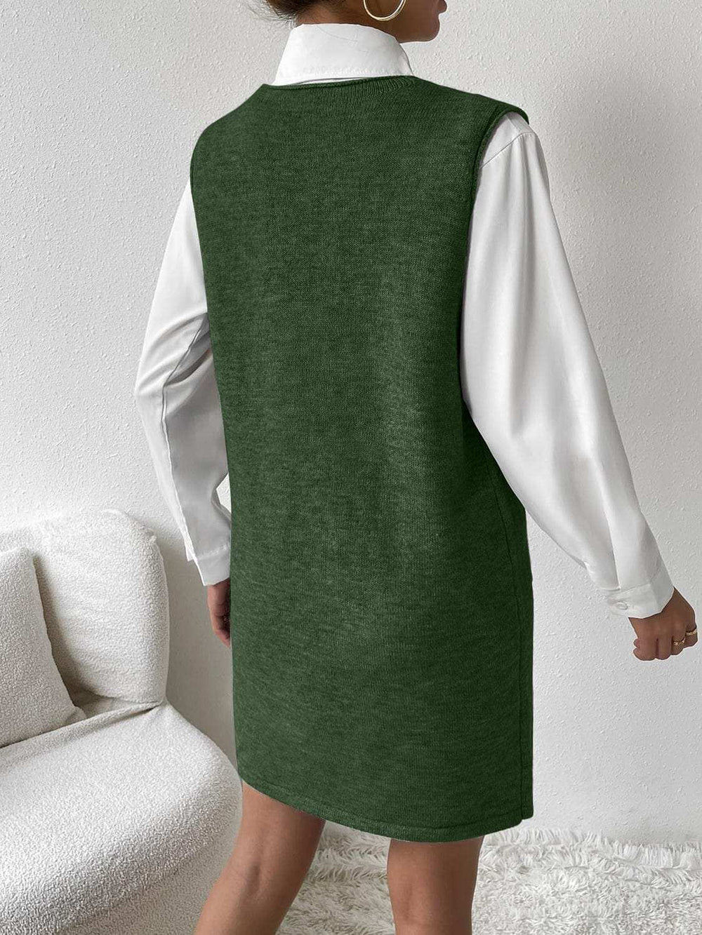 V-Neck Sleeveless Sweater Dress with Pockets - Trendsi - Flyclothing LLC