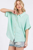SAGE+FIG Boho Contrast Zigzag Trim Gauze Button-Up Shirt - Trendsi - Flyclothing LLC