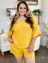 Double Take Texture Half Sleeve T-Shirt and Drawstring Shorts Set - Trendsi - Flyclothing LLC