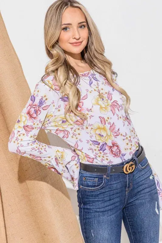 And The Why Floral Printed Bell Sleeve Casual Top - Trendsi - Flyclothing LLC