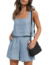 Square Neck Tank and Shorts Set - Trendsi - Flyclothing LLC