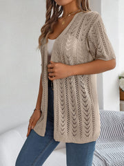 Openwork Open Front Half Sleeve Cardigan - Trendsi