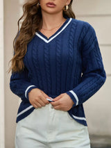 Classic Cable Knit V-Neck Sweater - Trendsi - Flyclothing LLC