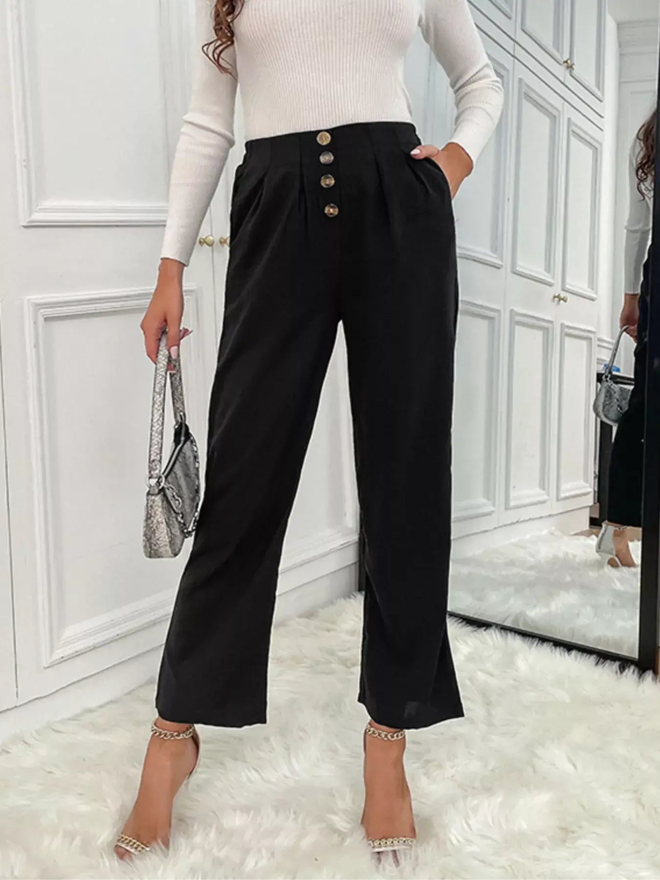 High Waist Wide Leg Pants - Trendsi - Flyclothing LLC