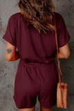 Full Size Drawstring V-Neck Short Sleeve Romper - Trendsi - Flyclothing LLC