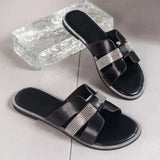 Rhinestone Open Toe Flat Sandals - Trendsi - Flyclothing LLC
