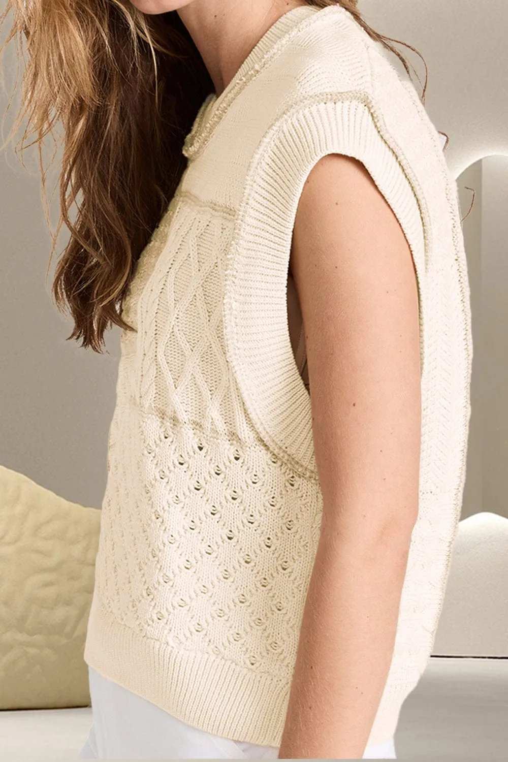 Cable-Knit Round Neck Sweater Vest - Trendsi - Flyclothing LLC