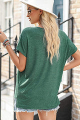 Heathered V-Neck Short Sleeve T-Shirt - Trendsi - Flyclothing LLC