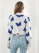 Distressed Butterfly Cropped Sweater - Trendsi - Flyclothing LLC