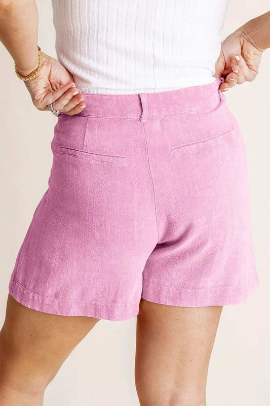HYFVE High Waist Pleated Linen Shorts - Trendsi - Flyclothing LLC
