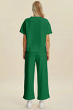Double Take Full Size Texture Round Neck Short Sleeve Top and Pants Set - Trendsi - Flyclothing LLC