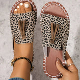 Fringe Leopard Open Toe Sandals - Trendsi