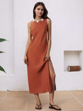 Slit Round Neck Sleeveless Midi Tank Dress - Trendsi - Flyclothing LLC
