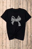 Rhinestone Bow Graphic Round Neck Short Sleeve T-Shirt - Trendsi - Flyclothing LLC