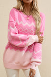 Geometric Drop Shoulder Long Sleeve Sweater - Trendsi