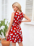 Tied Polka Dot V-Neck Dress - Trendsi - Flyclothing LLC