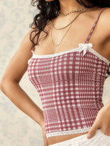 Lace Detail Plaid Square Neck Cami - Trendsi - Flyclothing LLC