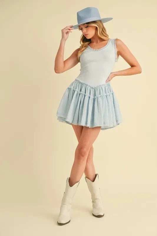 Aemi+Co Frill Sleeveless Drop Waist Mini Dress - Trendsi - Flyclothing LLC