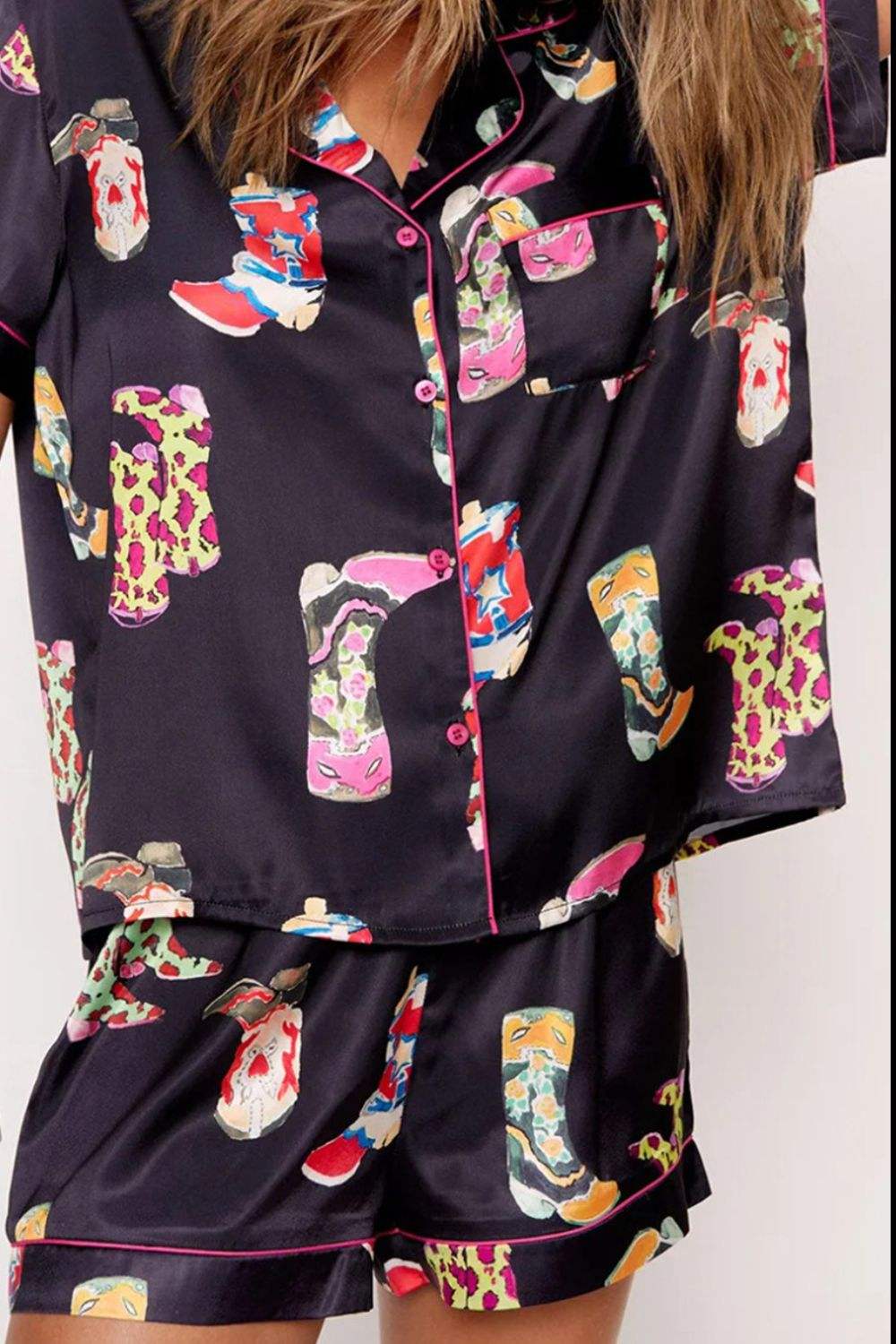 Printed Button Up Short Sleeve Top and Shorts Lounge Set - Trendsi - Flyclothing LLC