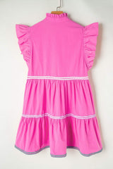 Ruffled Notched Cap Sleeve Mini Dress - Trendsi - Flyclothing LLC