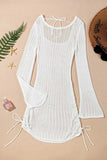 Hollow Out Bell Sleeve Drawstring Knit Cover Up Dress - Trendsi - Flyclothing LLC