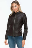 Snobbish PU Leather Biker Jacket with Side Zip Pockets - Trendsi - Flyclothing LLC