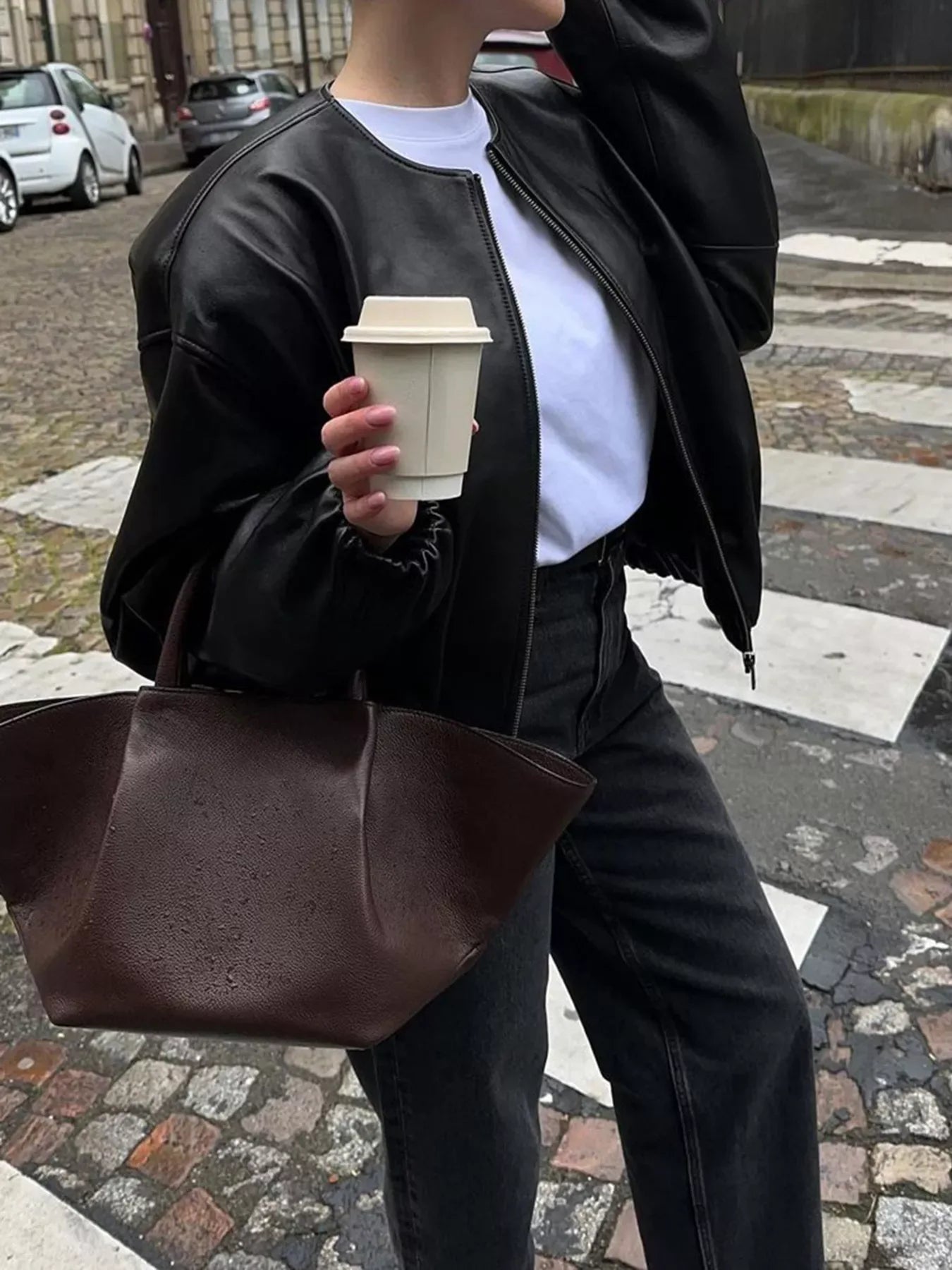 Zip Up Leather Bomber Jacket - Trendsi - Flyclothing LLC