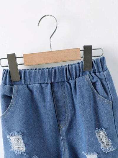 Dinosaur Round Neck Long Sleeve Top and Distressed Pants Set - Trendsi - Flyclothing LLC