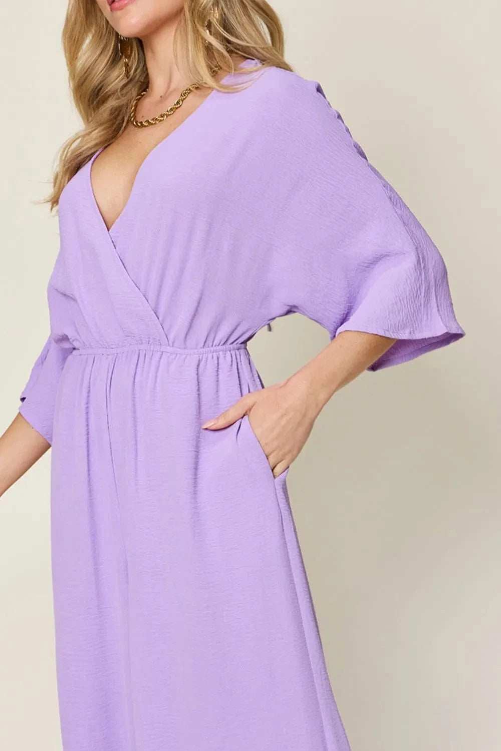 Double Take Full Size Surplice Wide Leg Jumpsuit with Pockets - Trendsi - Flyclothing LLC