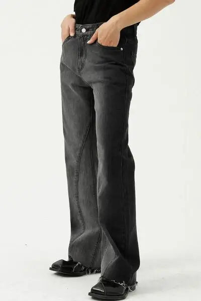 Frayed Hem Jeans with Pockets - Trendsi - Flyclothing LLC