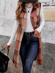 Plaid Button Up Vest Coat - Trendsi