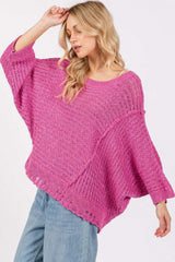 SAGE + FIG Distressed Asymmetrical Open Stitch Sweater - Trendsi - Flyclothing LLC