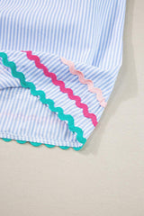 Striped Notched Short Sleeve Blouse - Trendsi - Flyclothing LLC